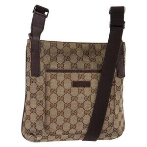 Authentic GUCCI GG Canvas Shoulder Bag Beige Silver